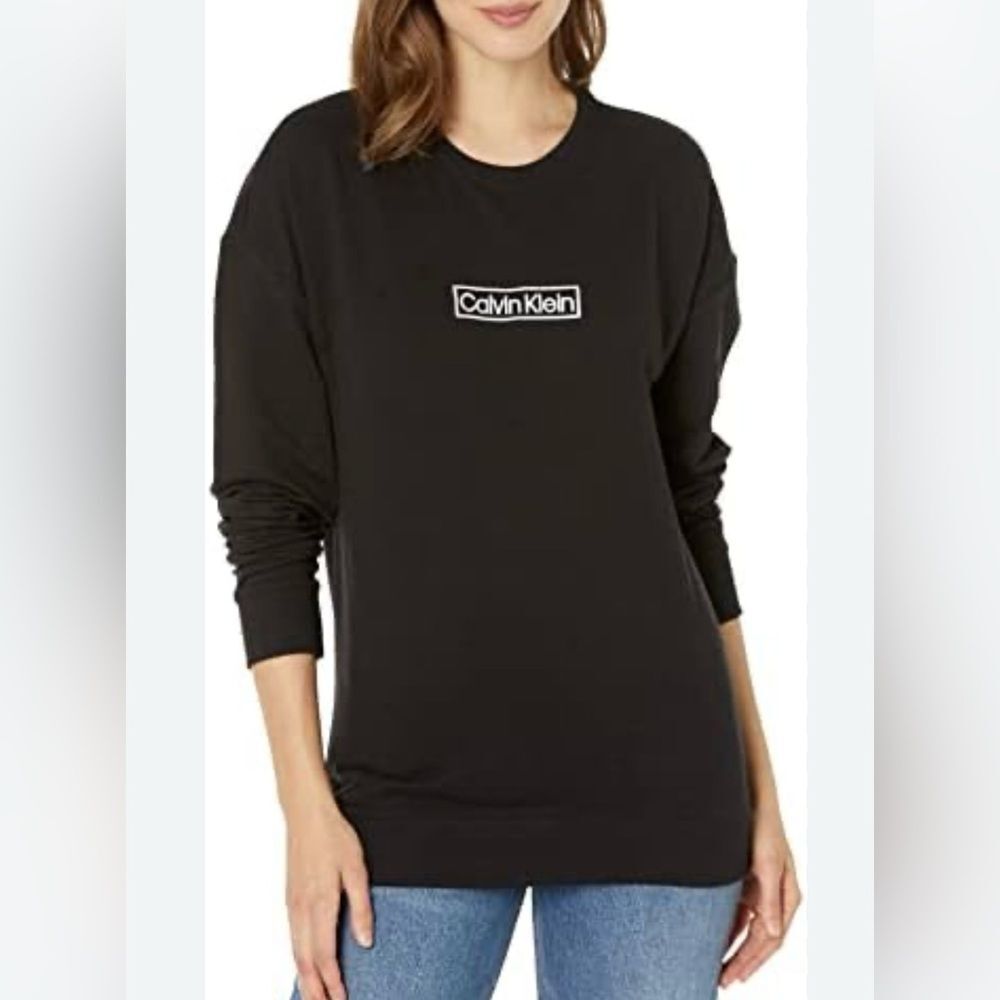 Calvin Klein Women’s Crewneck Sleepwear Sweatshirt in Black Size Small